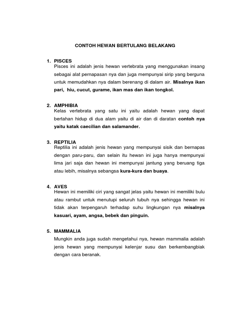 Contoh Hewan Bertulang Belakang