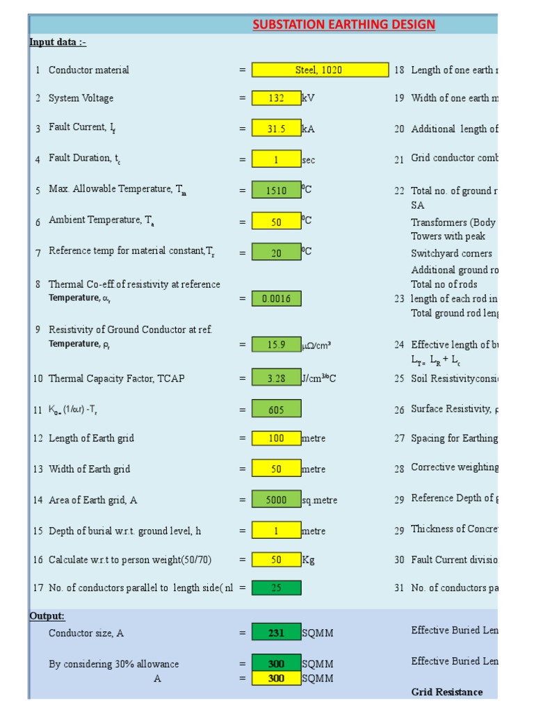 Substation Earthing Design Calculations | PDF | Electrical Substation ...