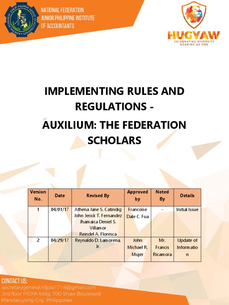 Implementing Rules and Regulations Auxilium The Federation Scholars
