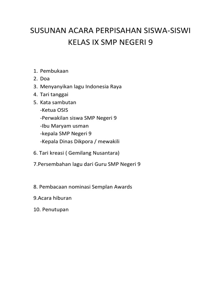 27 ++ Susunan acara perpisahan kelas 9 terbaik