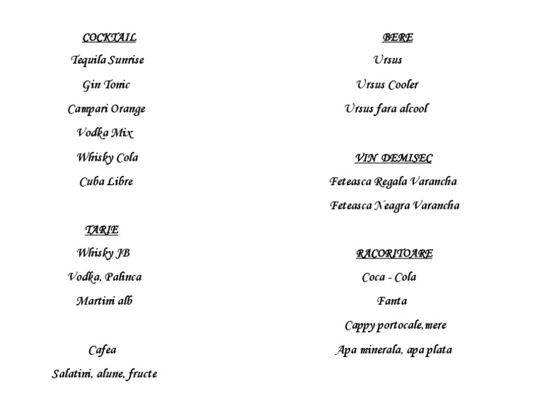 Cocktail and Beverage Menu Guide | PDF