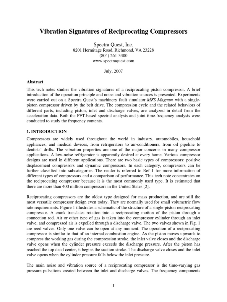 Reciprocating Compressor Vibration Analysis | PDF | Resonance | Piston