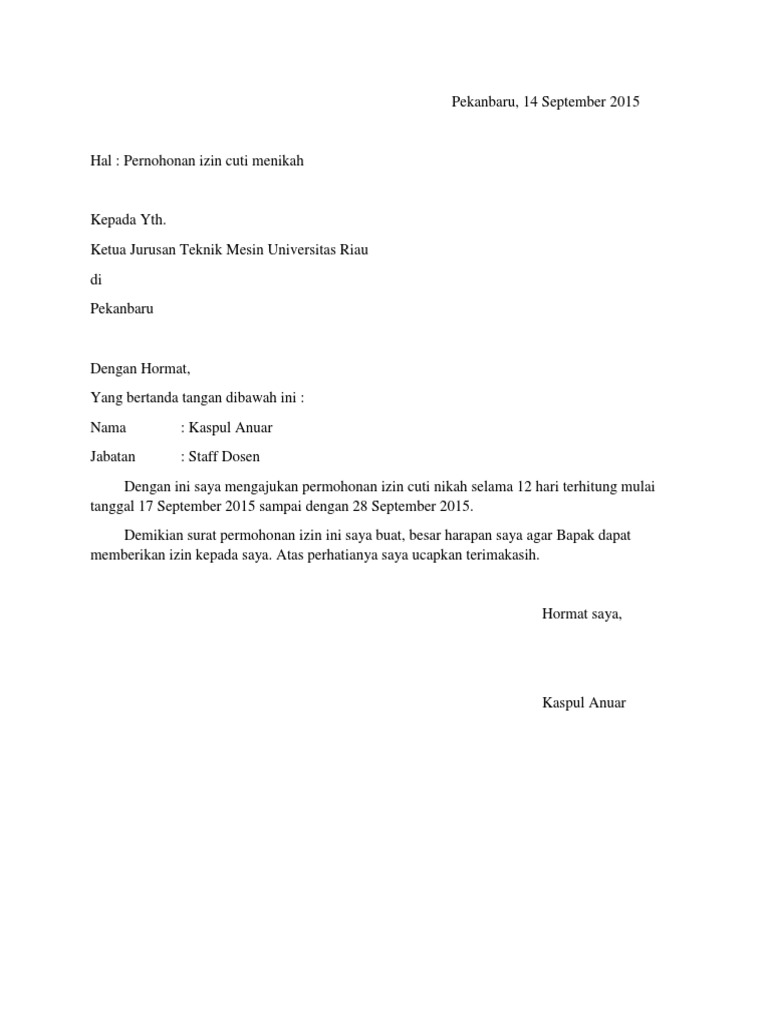 Surat Izin Cuti Nikah