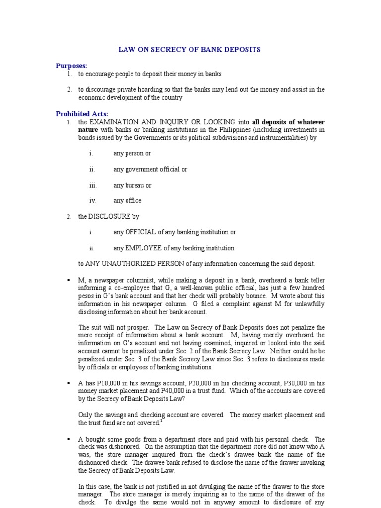 Law On Secrecy Of Bank Deposits Pdf Truth In Lending Act Credit