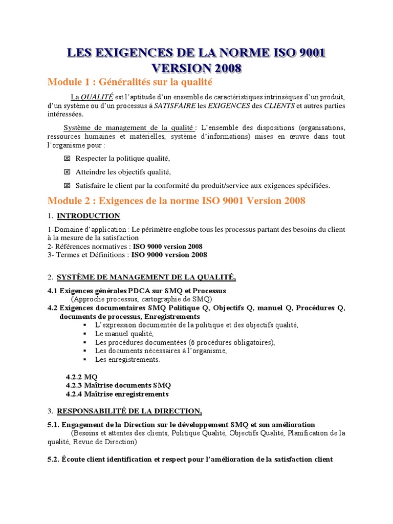 Les Exigences de La Norme Iso 9001 Version 2008 | PDF | Management de ...
