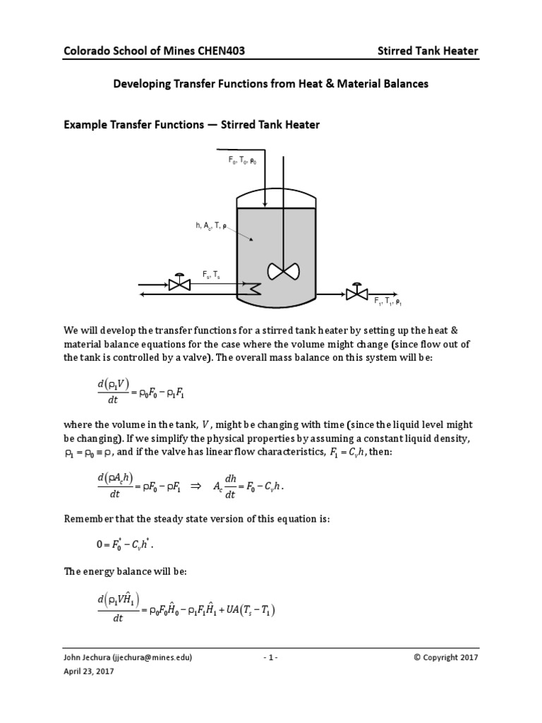Colorado School of Mines CHEN403 Stirred Tank Heater Developing ...