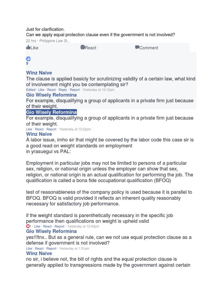 Equal Protection Clause Fourteenth Amendment To The United States