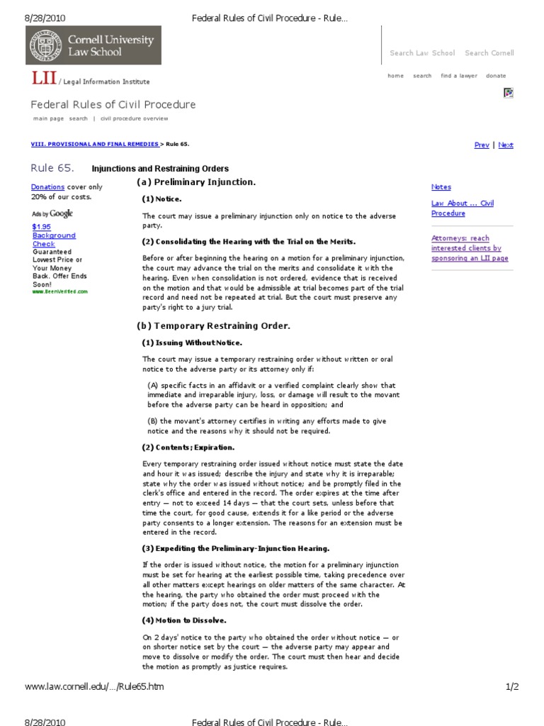 Rule 65 Injunction Federal Rules Of Civil Procedure