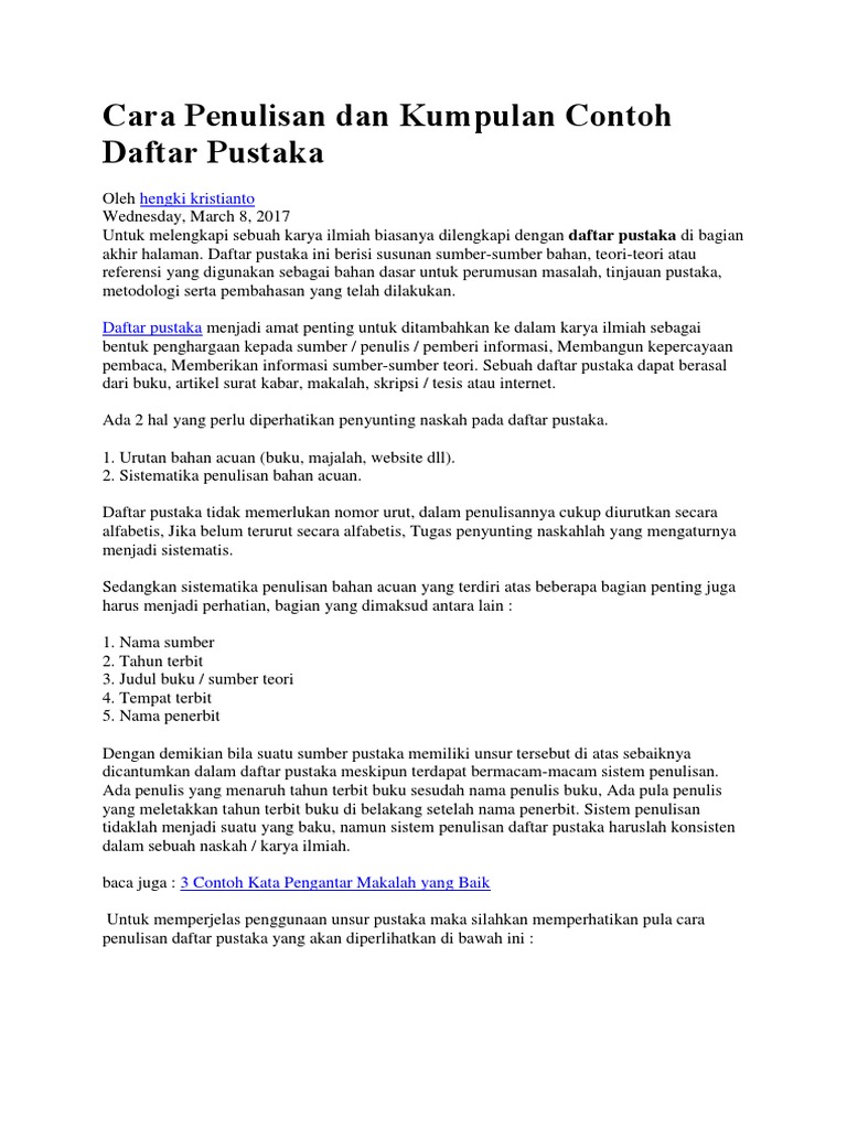 Contoh Penulisan Daftar Pustaka Jika Sumbernya Dari 