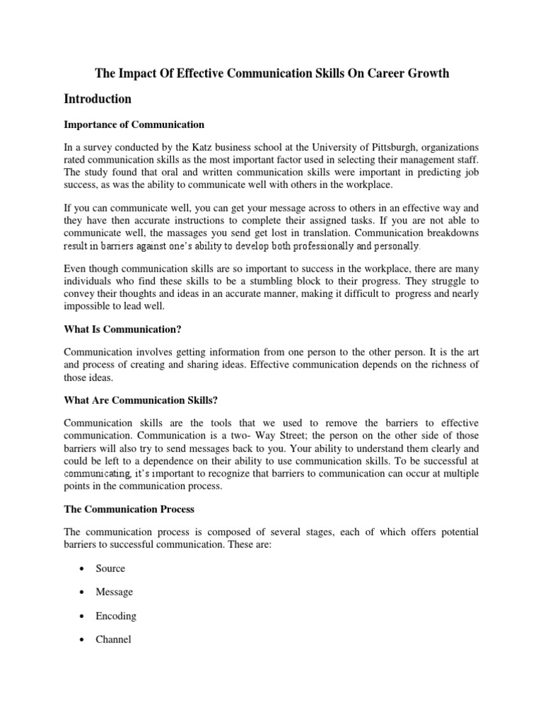 The Impact Of Effective Communication Skills On Career Growth Pdf