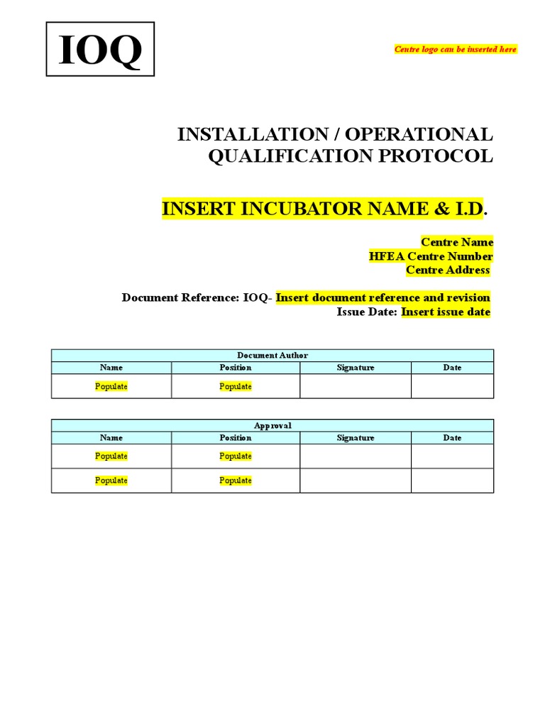 Installation / Operational Qualification Protocol Insert Incubator Name