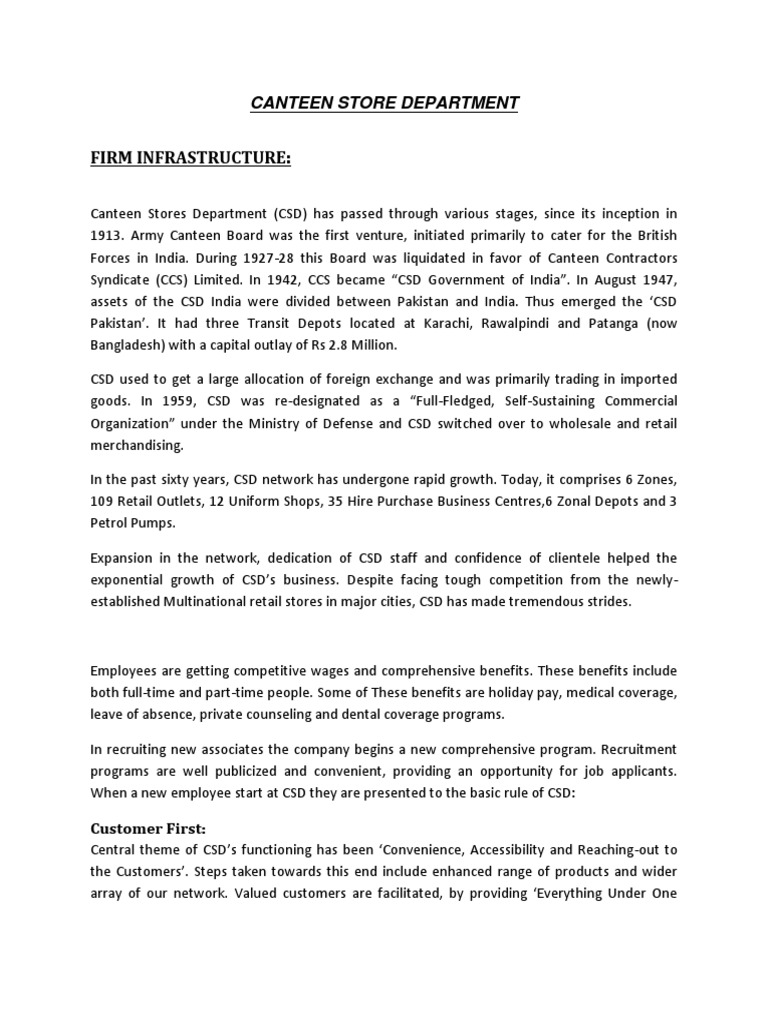 Canteen Store Department PDF Stakeholder (Corporate) Retail