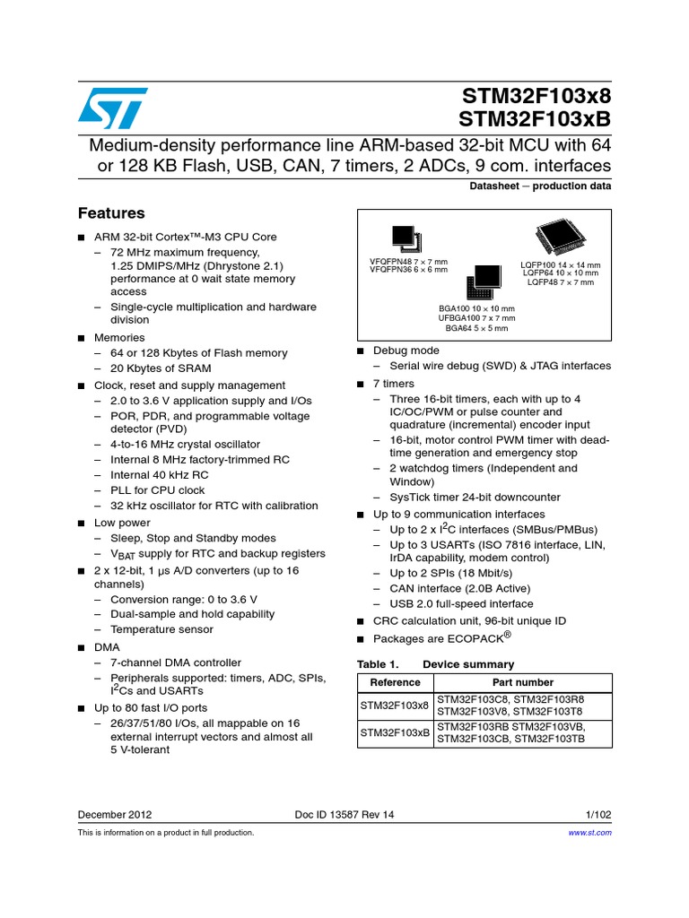 2127 Data Sheet - Cortex STM32f103x8 Arm CPU | PDF | Arm Architecture ...