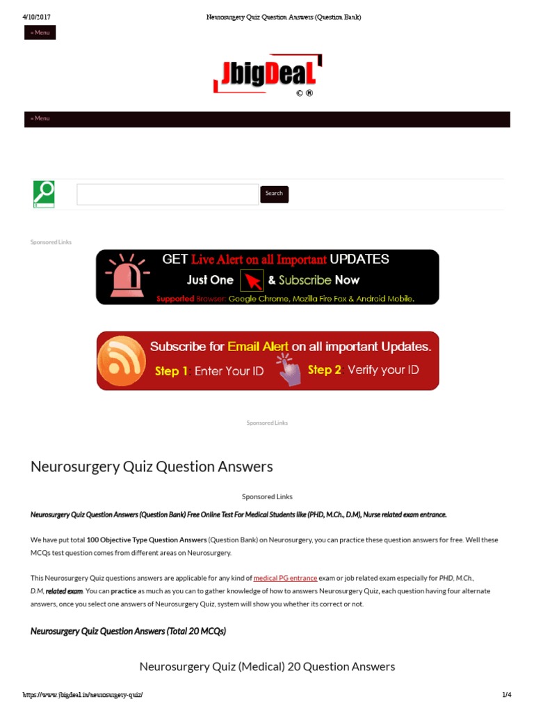 Neurosurgery Quiz Question Answers (Question Bank) | PDF | Multiple ...