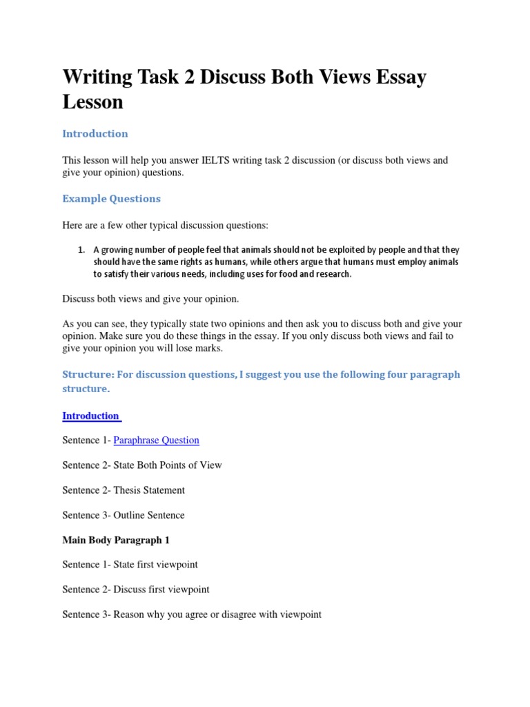 Writing Task 2 Discuss Both Views Essay Lesson Essays Learning