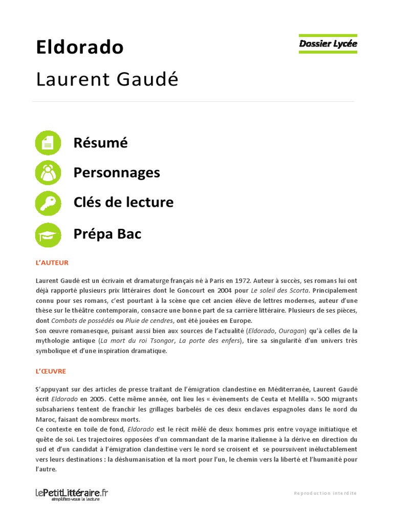 Resume Eldorado De Laurent Gaude Eldorado, Laurent Gaudé - Dossier Lycée | PDF | Romans