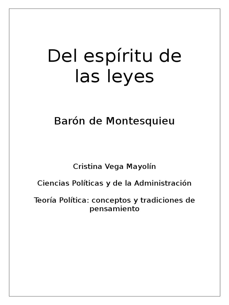 Del Espíritu de Las Leyes (Montesquieu)