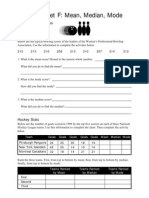 Worksheet F: Mean, Median, Mode: Bowling With The Pros