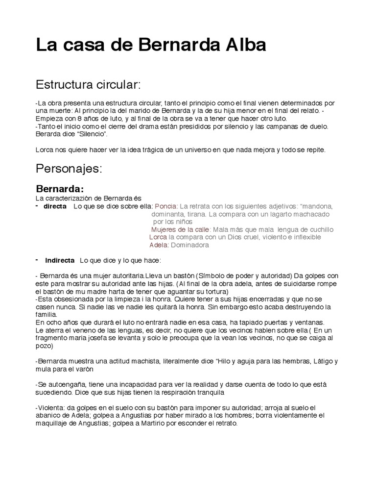 Estructura Circular La Casa De Bernarda Alba - 2020 idea e 
