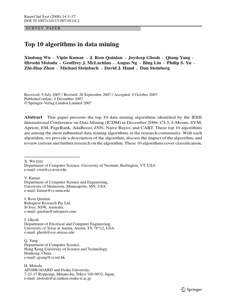 Top 10 Algorithms For Data Mining PDF | PDF | Cluster Analysis | Algorithms