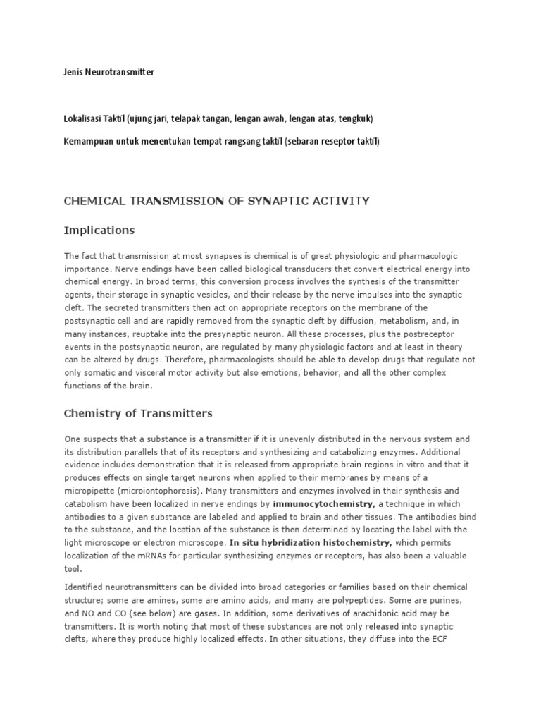 Neurotransmitter Types and Functions | PDF | Chemical Synapse | Synapse