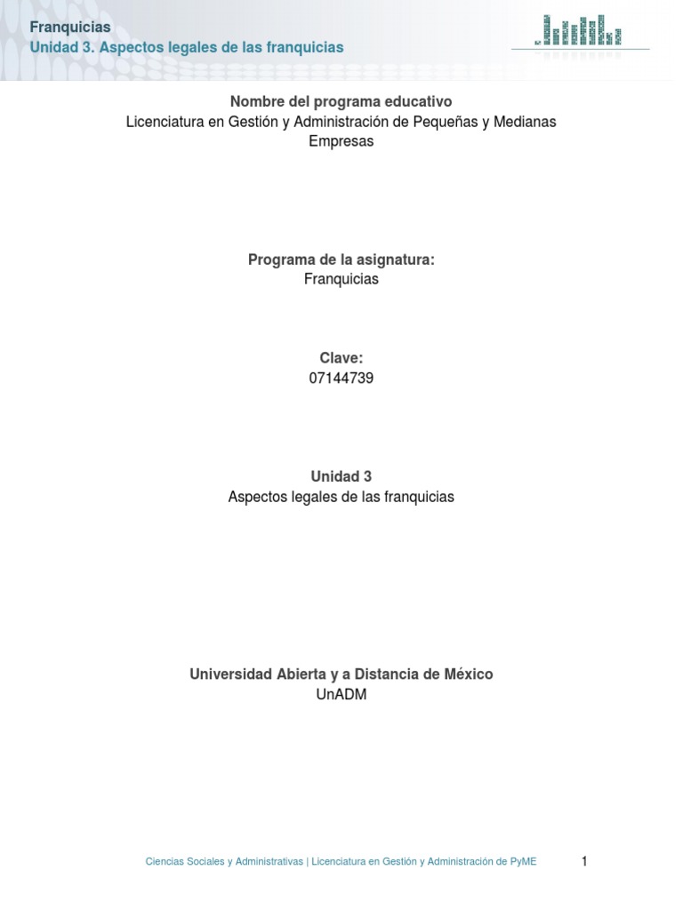 Unidad 3. Aspectos Legales de Las Franquicias 20172b2