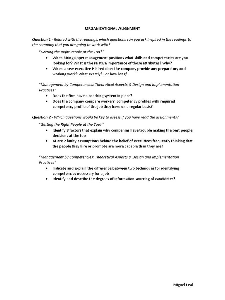 Key Questions for Organizational Alignment | PDF | Competence (Human ...
