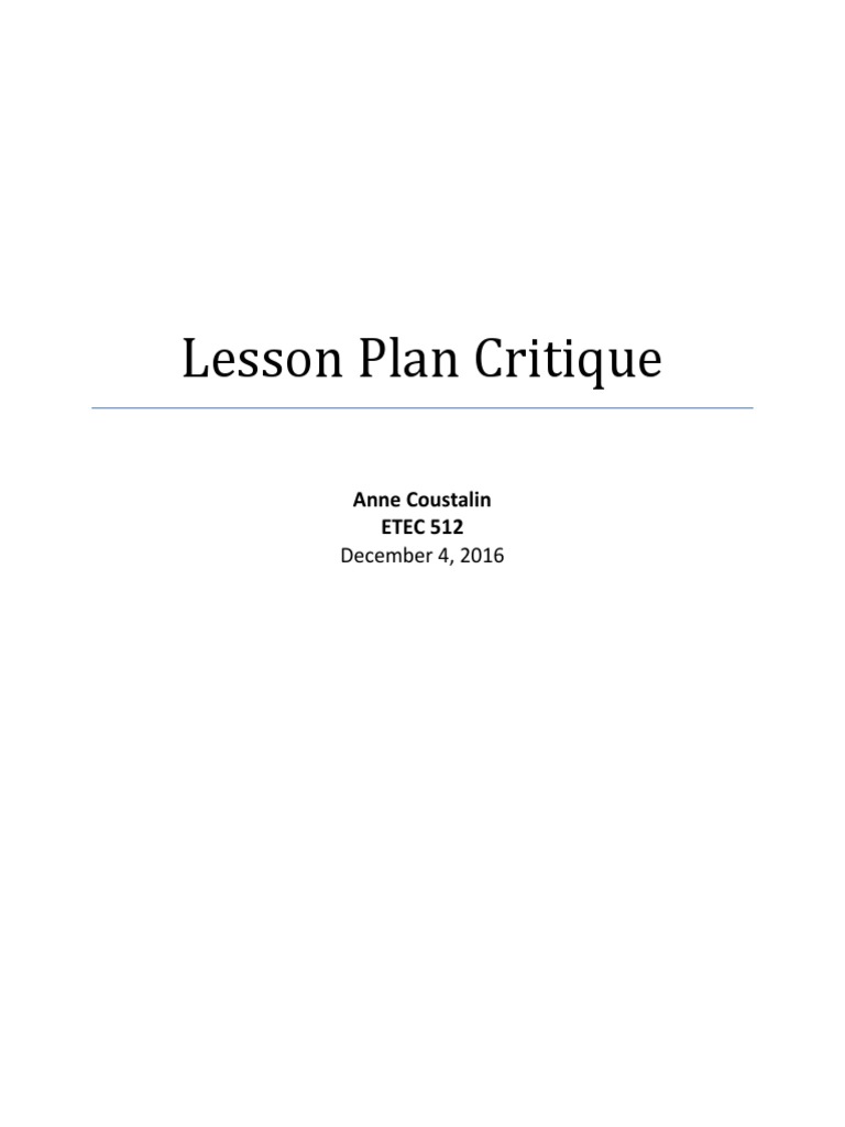 Lesson Plan Critique PDF Constructivism (Philosophy Of Education