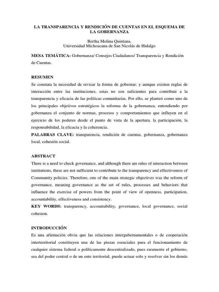 Gobernanza: Transparencia y Rendición de Cuentas | PDF | Gobernancia ...