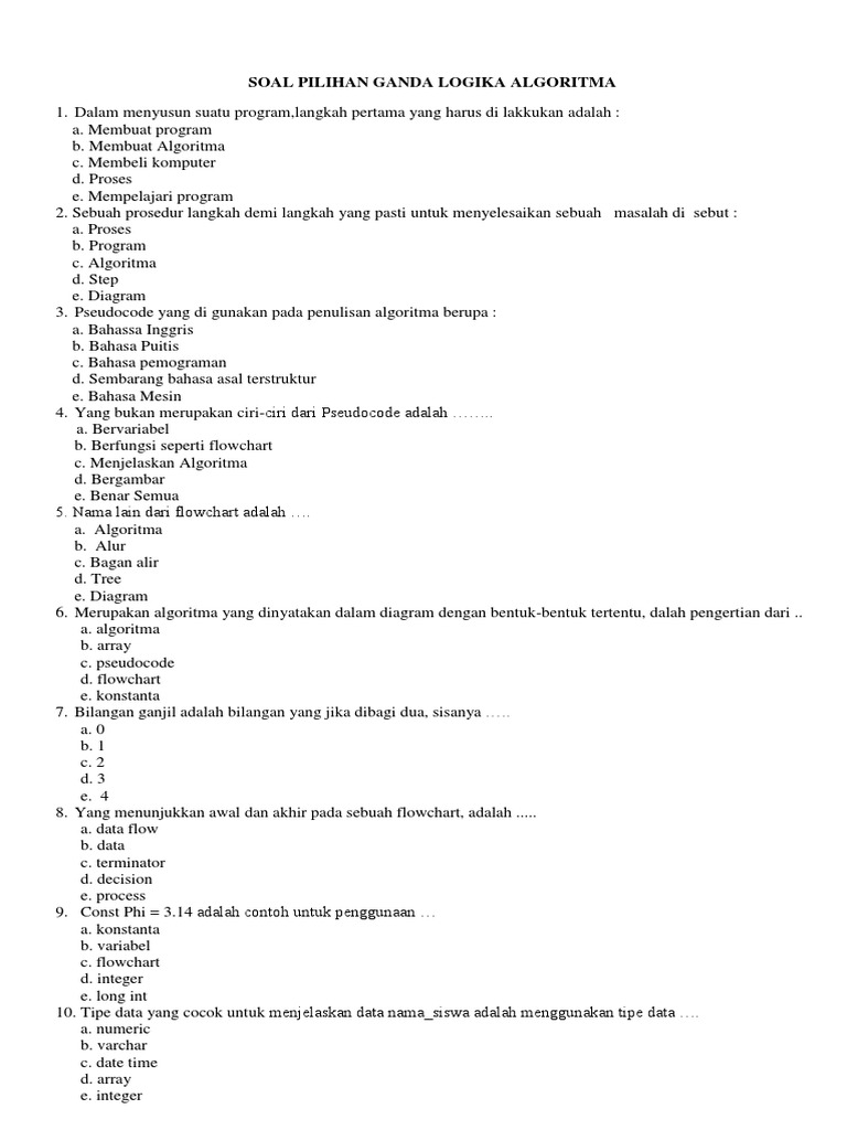 105+ Contoh Soal Pilihan Ganda Tentang Logika Dan