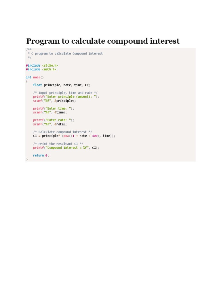 Program To Calculate Compound Interest | PDF