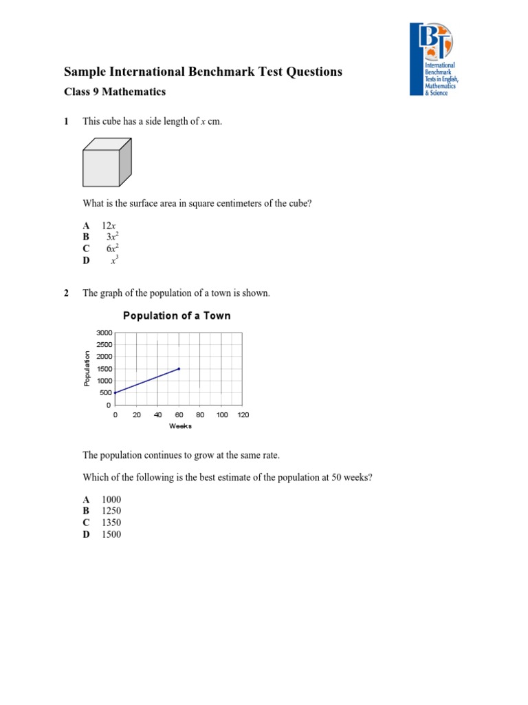 Grade 9 Maths Benchmark Test Questions | PDF