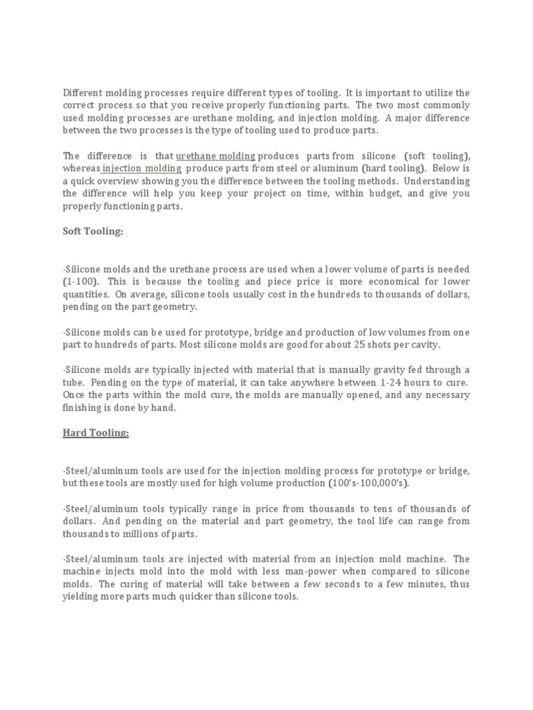 Understanding the Differences Between Soft Tooling and Hard Tooling for