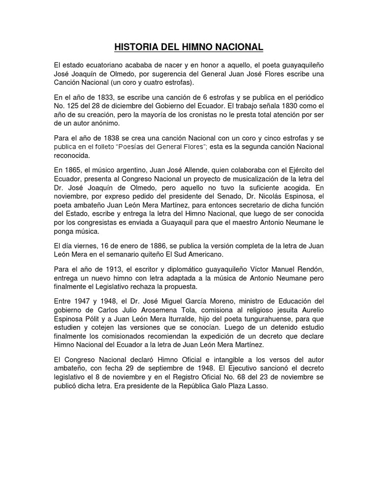 78362870 Historia Del Himno Nacional Ecuador Comunidad Andina