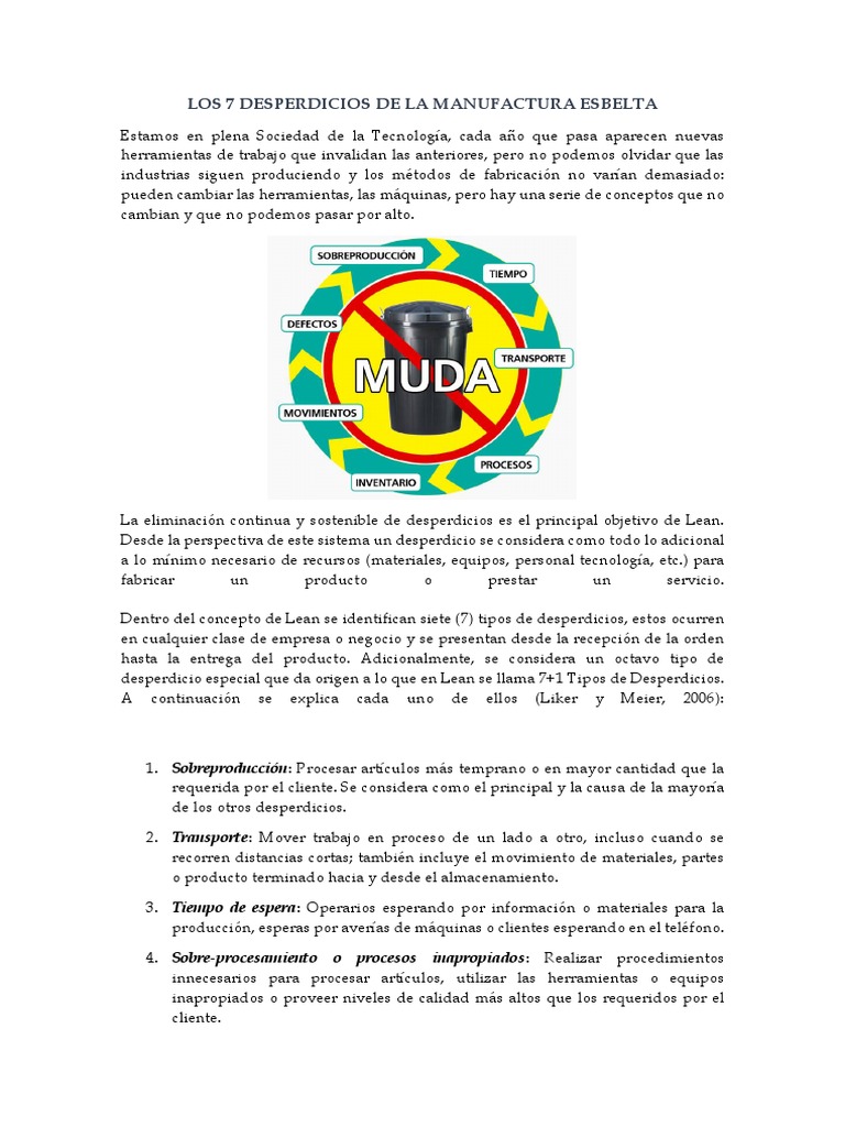 7 desperdicios de la manufactura esbelta Lean