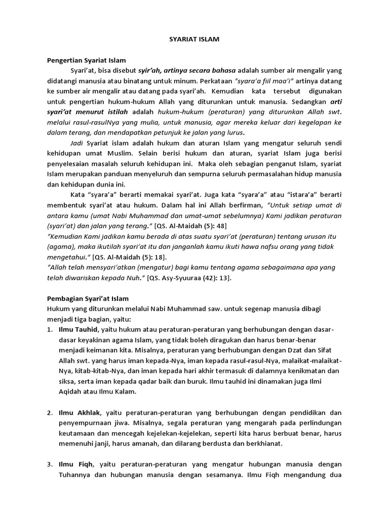 Memahami Tujuan dan Pembagian Syariat Islam | PDF | Ilmu Sosial | Agama ...