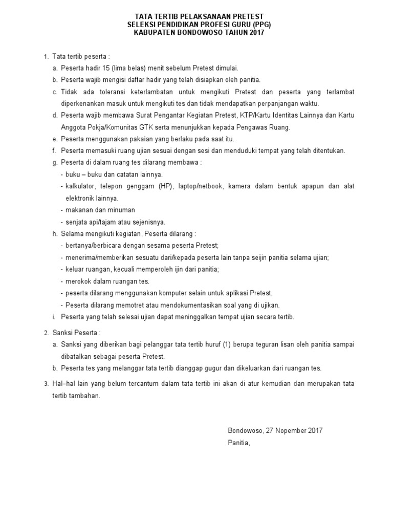 Tata Tertib Pretest PPG PDF | PDF