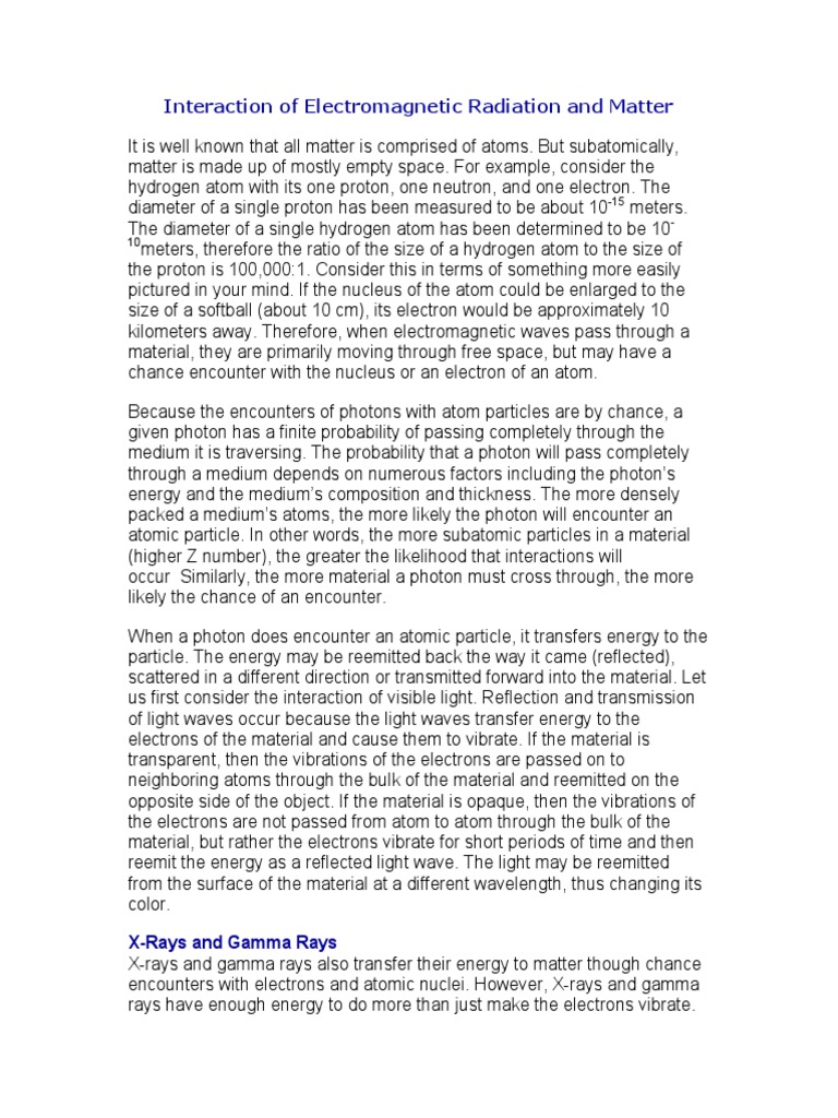 Interaction of Electromagnetic Radiation and Matter | PDF | Electron ...