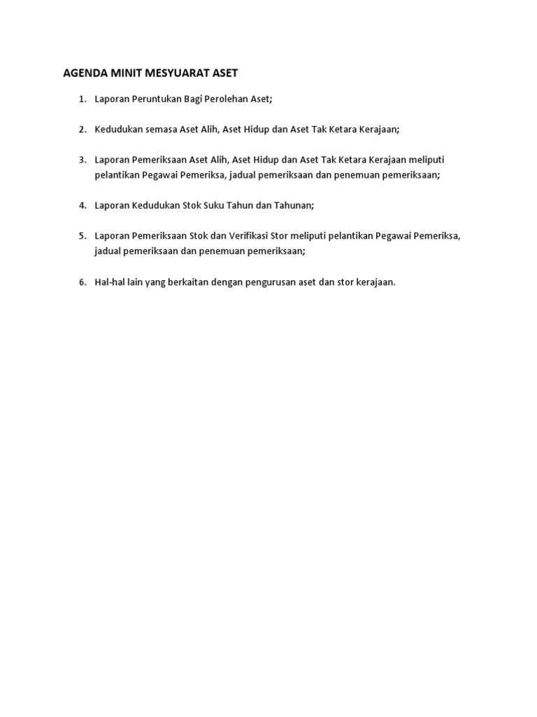 Agenda Minit Mesyuarat Aset Pdf