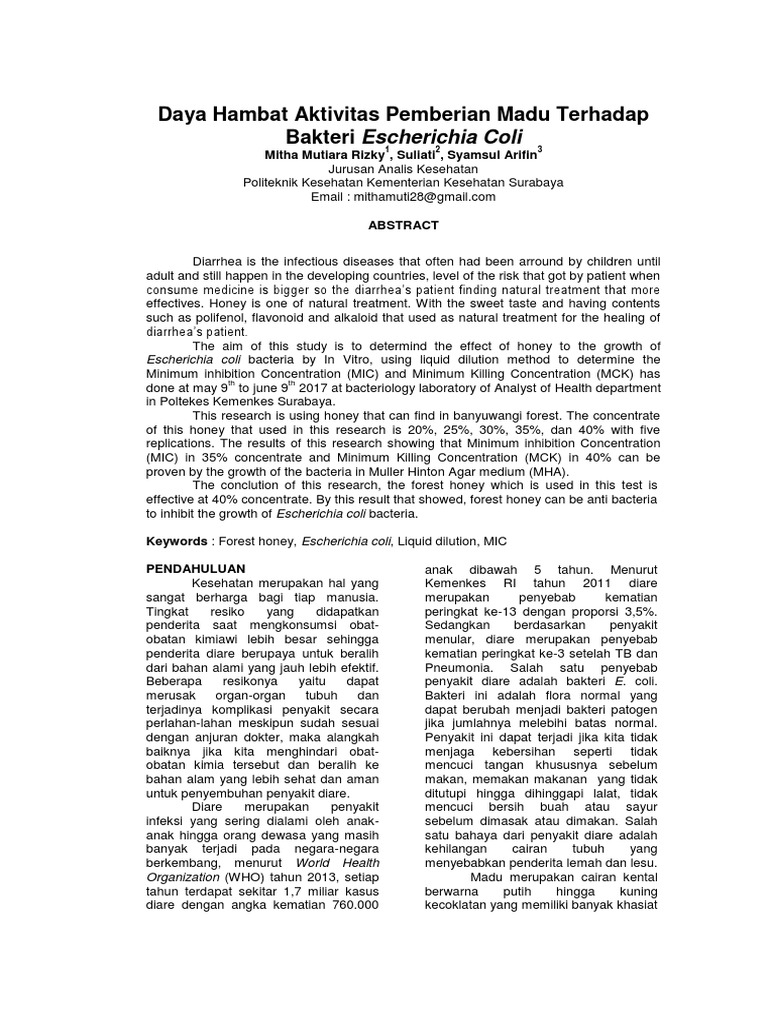 Jurnal DAYA HAMBAT AKTIVITAS PEMBERIAN MADU TERHADAP BAKTERI ...