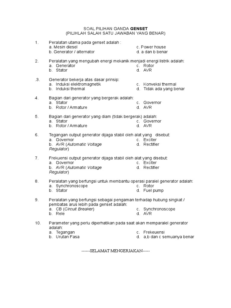 Soal Genset 16x Doc