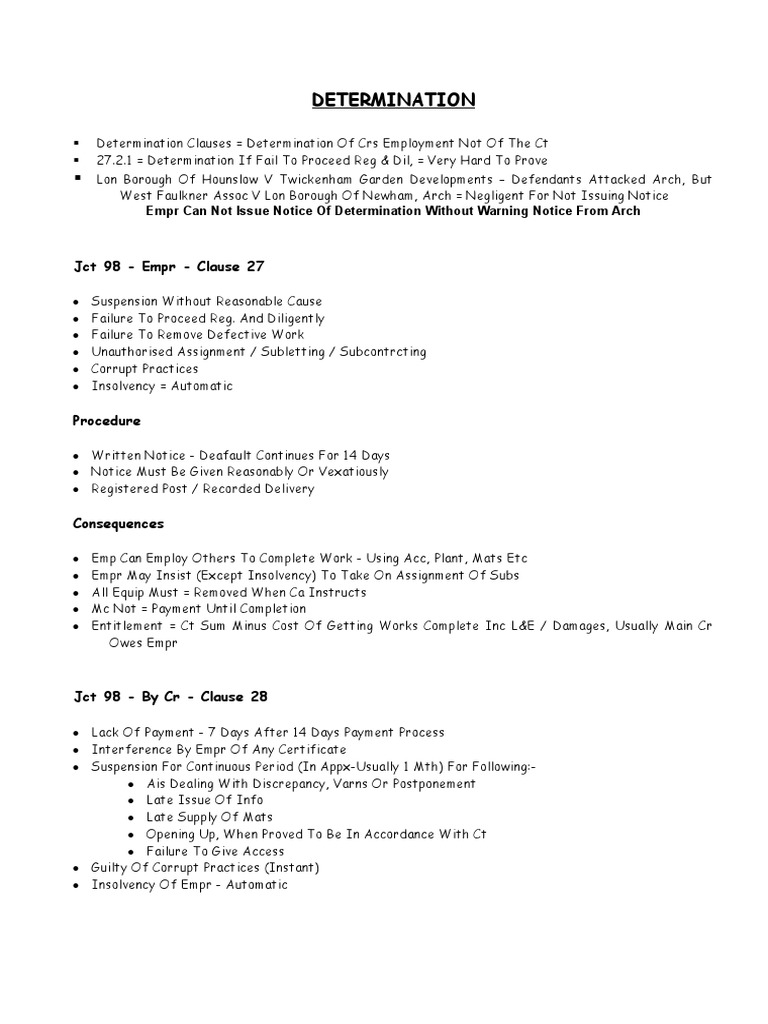 Determination: JCT 98 - Empr - Clause 27 | PDF