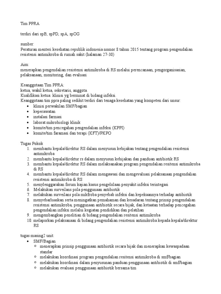 Tim PPRA: Pengendalian Resistensi Antimikroba di RS | PDF ...
