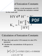 Calculation of Ionization Constants: HY H + Y K H Y HY