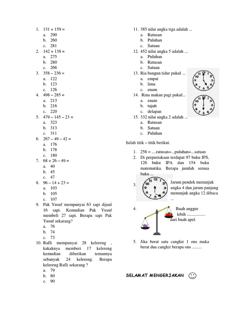 Soal Matematika Kelas 2 Min