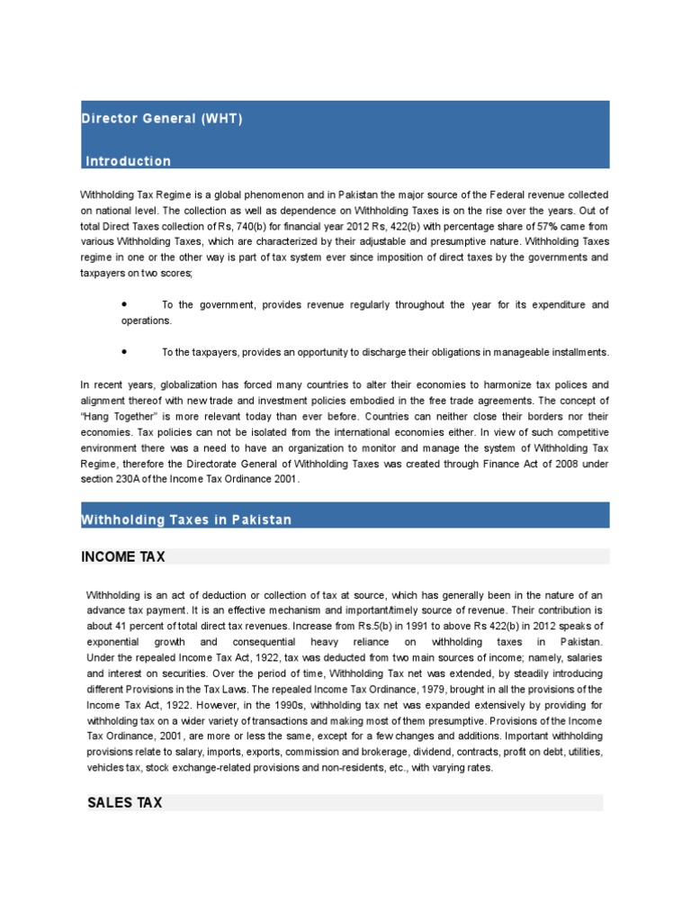 Director General (WHT) : Income Tax | Download Free PDF | Withholding ...