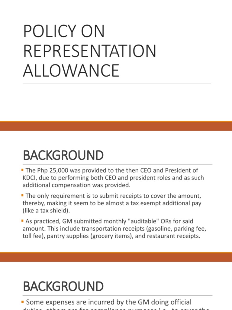 Policy On Representation Allowance PDF Expense Taxes