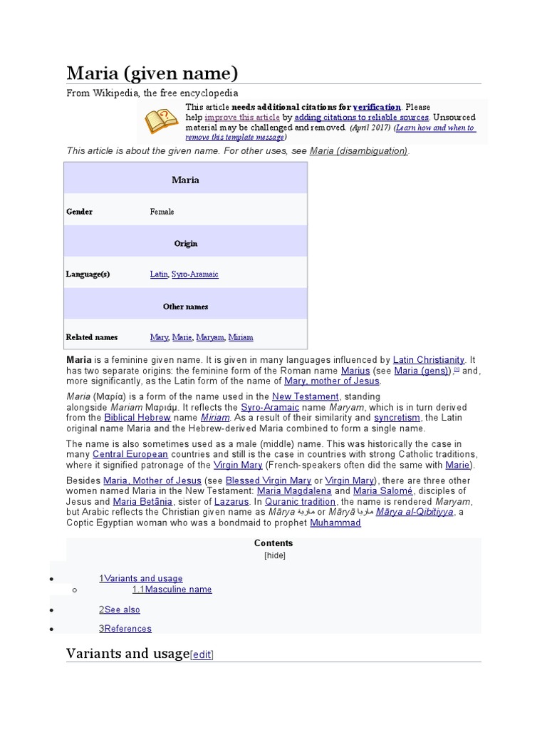 Maria (Given Name) From Wikipedia, The Free Encyclopedia PDF