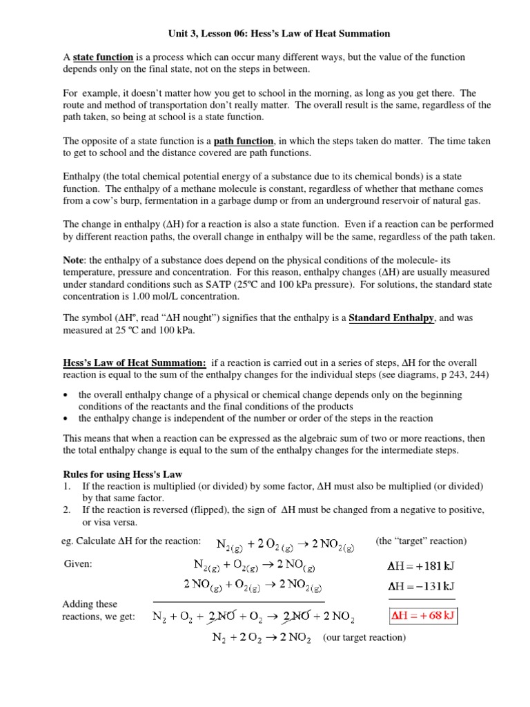 Worksheets Hess Law Worksheet unit 3 lesson 06 introduction to state functions and hesss law enthalpy carbon monoxide