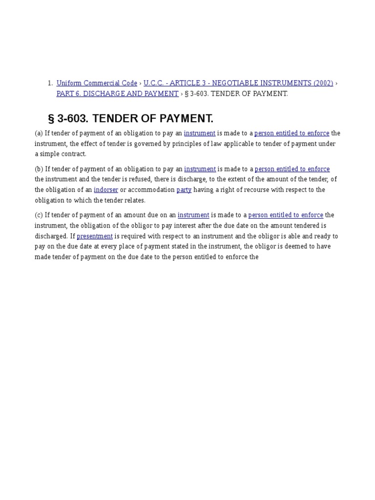 Tender of Payment | PDF